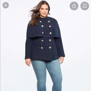 Eloquii Navy peplum cape coat